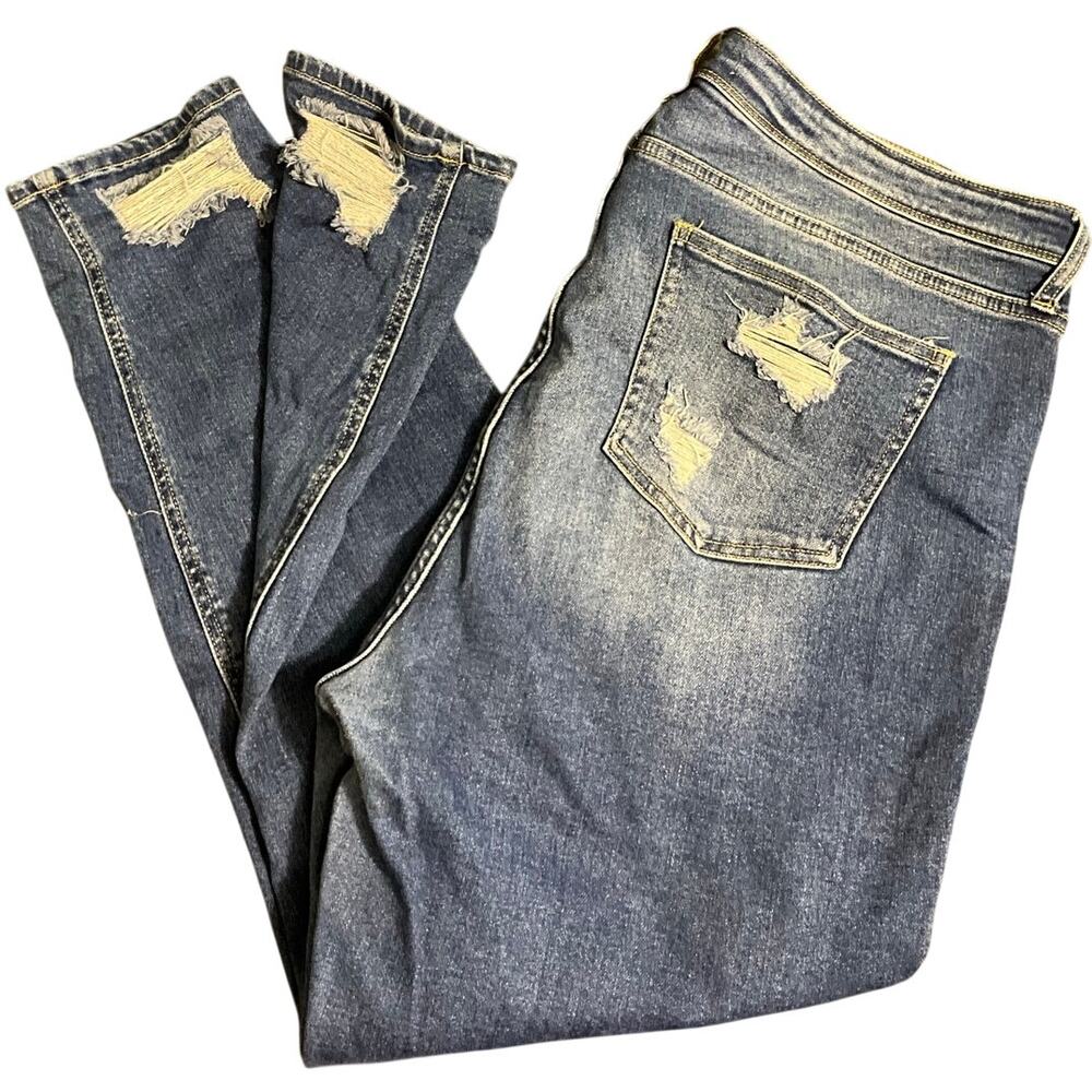 Women’s Denim Jeans Glitzy Girlz Size 22 Plus Stretch Distressed Medium Wash